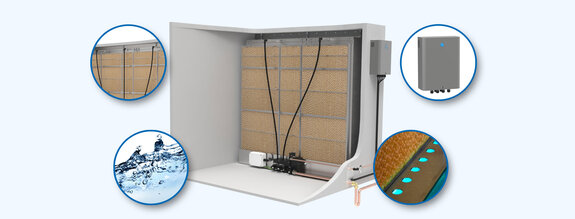 Evaporative cooling for air handling units